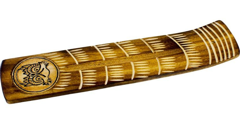 Incense Holder, Wide Engraved Wood, Owl