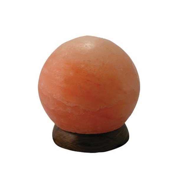 Lamp, Orange Salt Globe on Wood Base