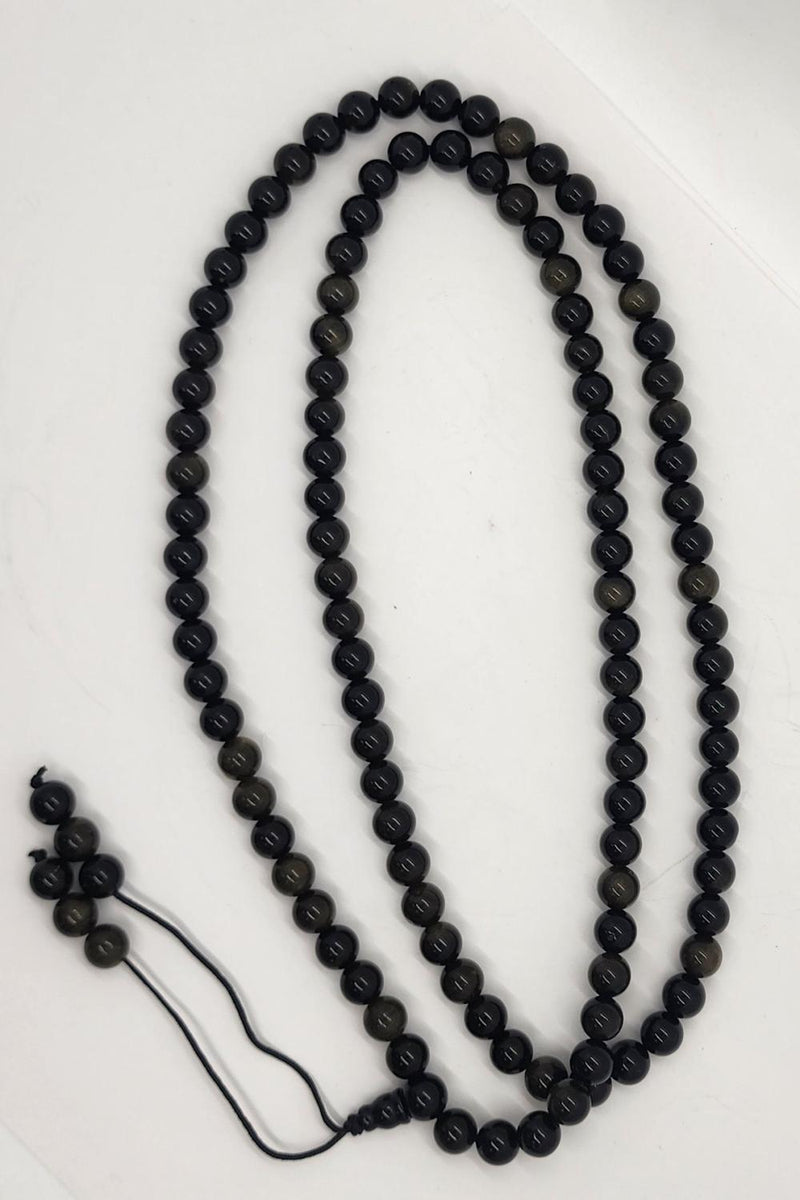 Mala, Obsidian/Gold Sheen 108 8mm beads