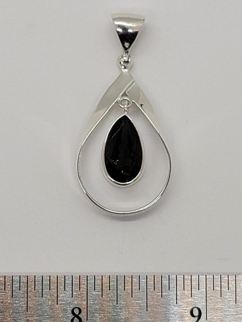 Pendant, Moldavite Faceted Teardrop SS