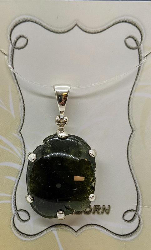 Pendant, Moldavite Freeform SS Basket 28.9 Grams