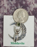 Pendant, Moldavite Goddess & Moon, Faceted, Sterling Silver