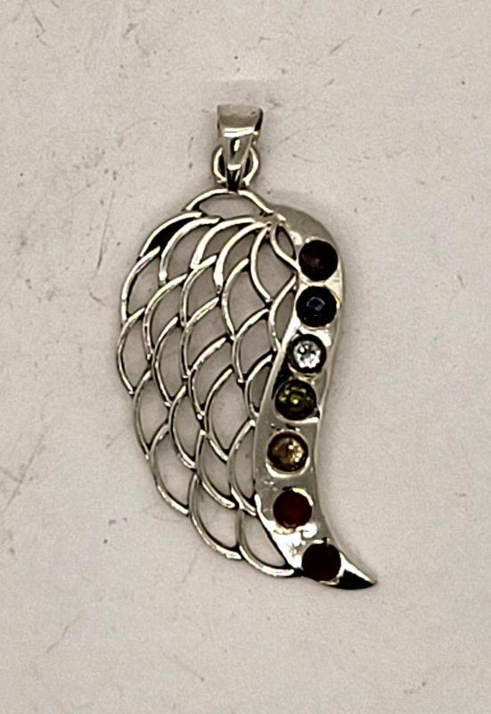 Pendant, SS Amgel Wing w-Gemstones