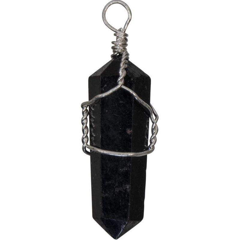 Pendant, Tourmaline/Black-Wire Wrapped