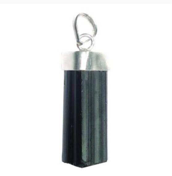 Pendant, Tourmaline/Black Rough with SS Cap