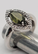 Ring, Moldavite Marquis Faceted w/CZ Crown