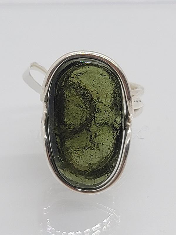 Ring, Moldavite Polished Cabochon Extra Quality