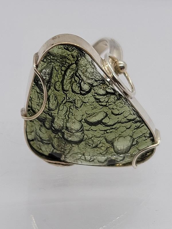 Ring, Moldavite Polished Cabochon Extra Quality