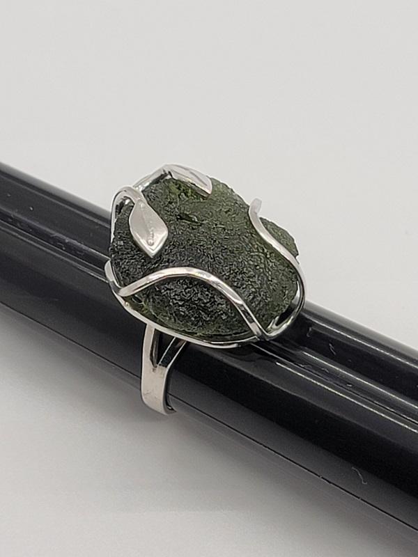 Ring, Moldavite Rough Flower Design