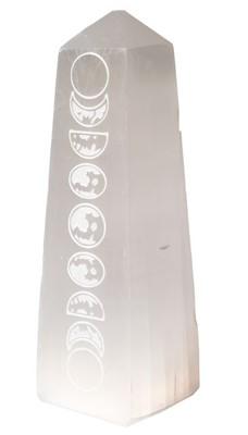 Selenite Obelisk with Moon Phase