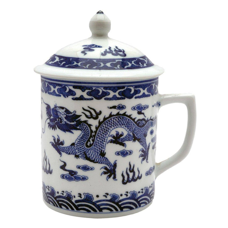 Tea Cup, White and Blue w/ Dragon Symbol