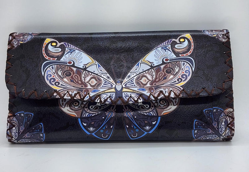 Wallet, Wrist - Hand stitched / Butterfly/Blue