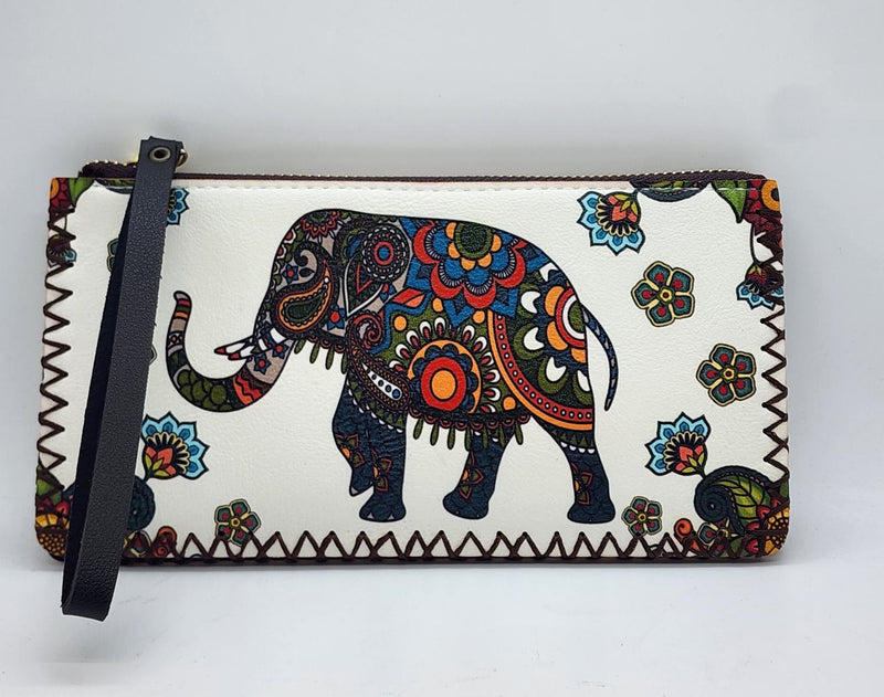 Wallet, Wrist - Hand stitched / Elephant / White