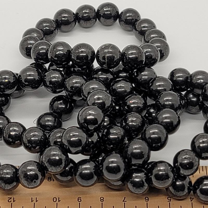 Bracelet, Shungite 12mm Beads on Elastic Band - ForHeavenSake