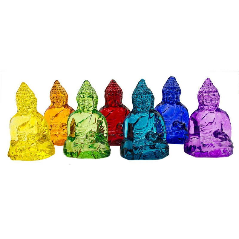 Buddha, "Crystal" 3in. Chakra Colors - ForHeavenSake