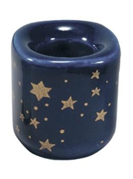 Candle Holder, Porcelain Dark Blue w/Gold Stars Small