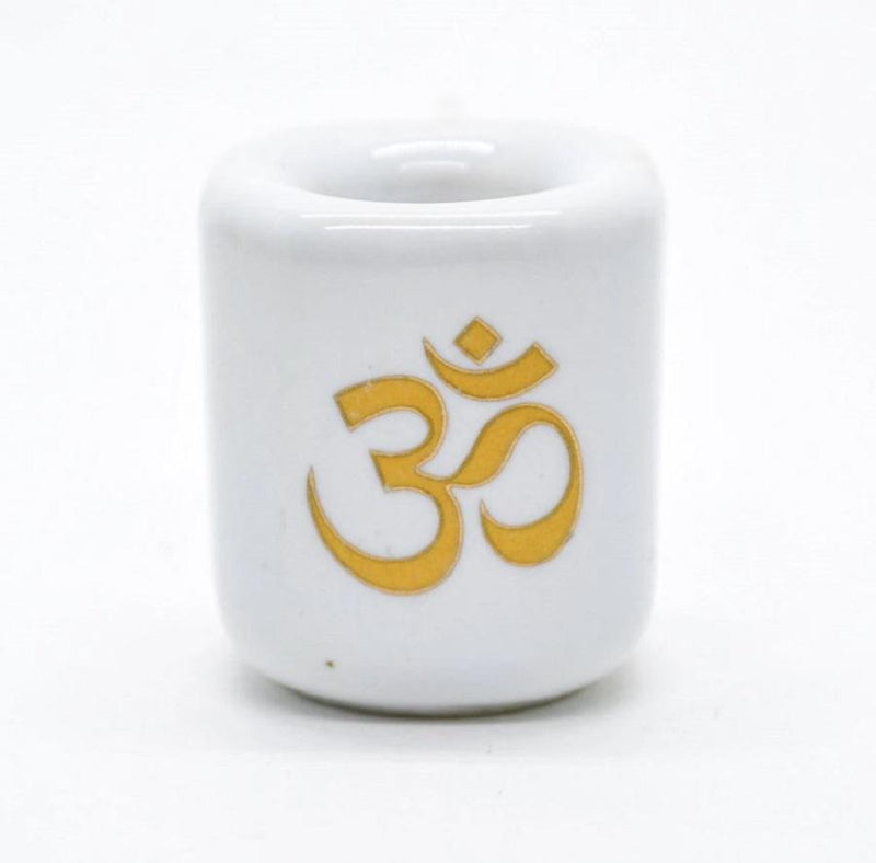 Candle Holder, Porcelain OHM-White/Gold - ForHeavenSake