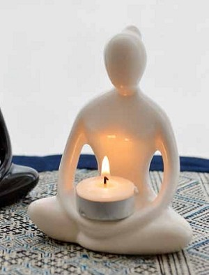 Candle Holder, Yoga Lady - White Ceramic - ForHeavenSake