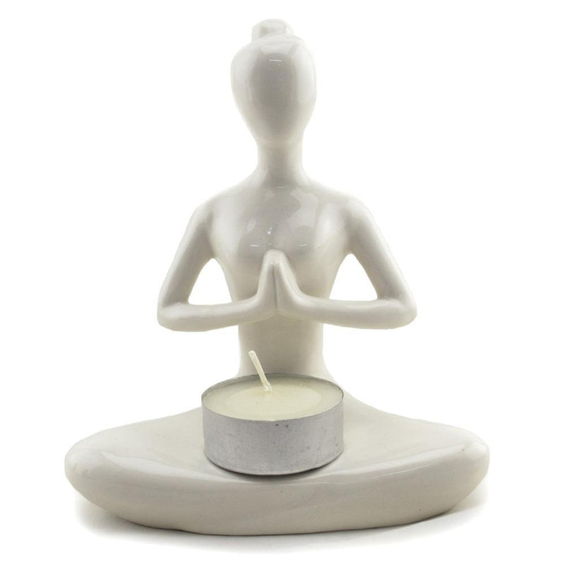 Candle Holder, Yoga Lady Prayer-White