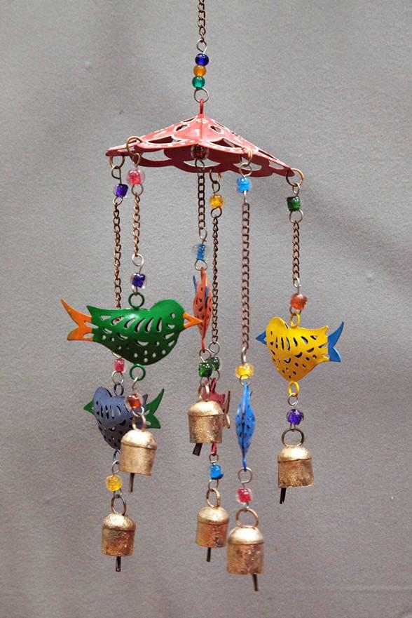 Chime, Iron 6 Bird Carosel w-Beads & Bells 6 x 15"