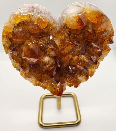 Citrine Heart Shaped Cluster on Metal Stand