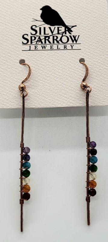 Earrings, Copper Drop w-Chakra  Gemstones