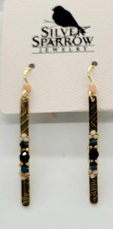 Earrings, Hand-Milled Brass w-Mixed Stones