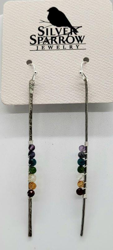 Earrings, Hand-forged Sterling Silver Drop w-Chakra Stones
