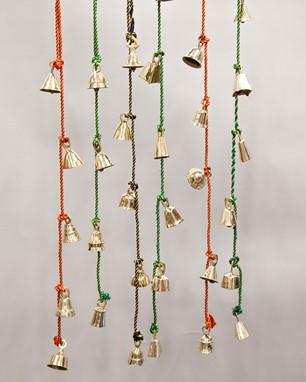 Bell, Brass on Cord (5) 25-31in. L. Assorted Cord Colors