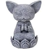 Cat Jizo Sitting in Lotus 4in. Gray Volcanic Rock