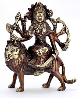 Durga Sitting on Lion Brass 6.