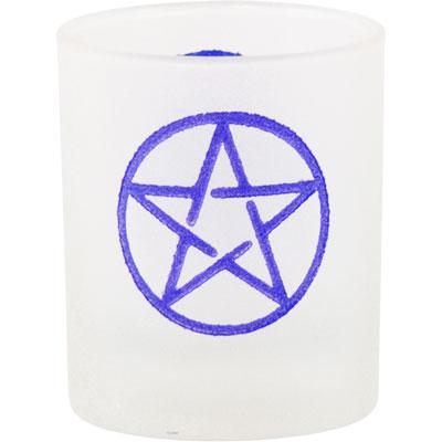 Candle Holder, Etched Glass Votive-Pentacle
