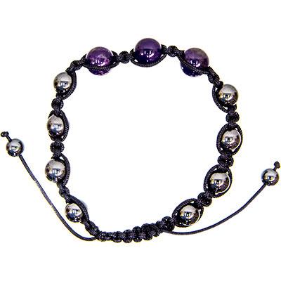 Bracelet, Magnetic Hematite/Amethyst Gemstones on Black Cord