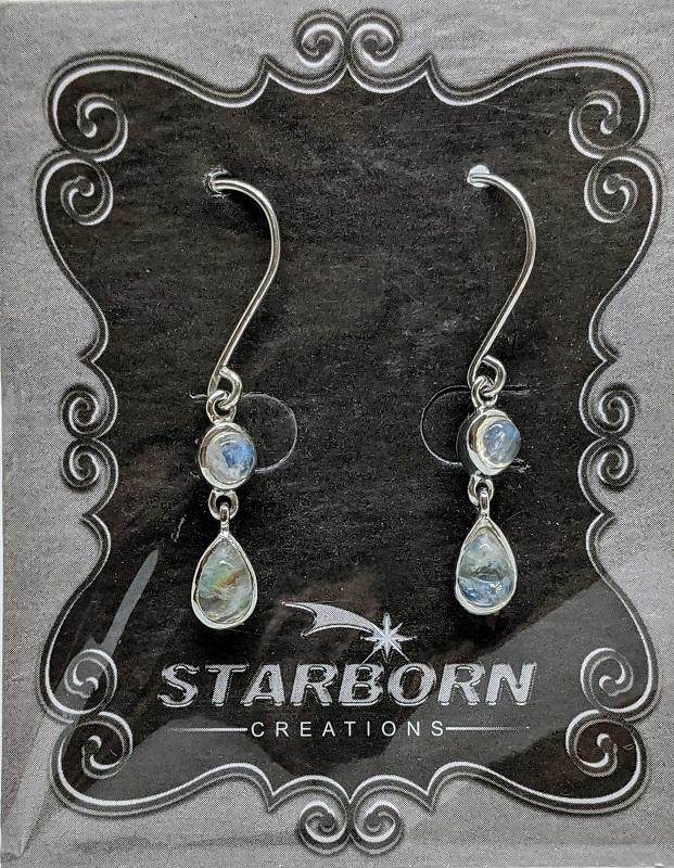Earrings, SS Moonstone/Rainbow