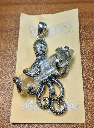 Pendant, Octopus Holding a clear quartz crystal