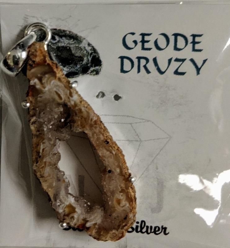 Pendant, Geode Druzy in sterling silver setting