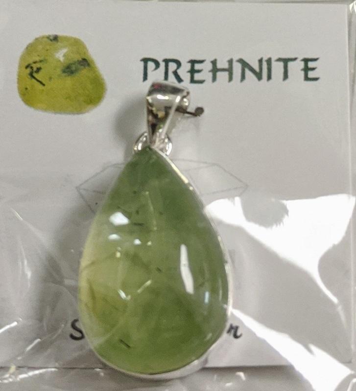 Pendant, Prehnite in sterling silver setting