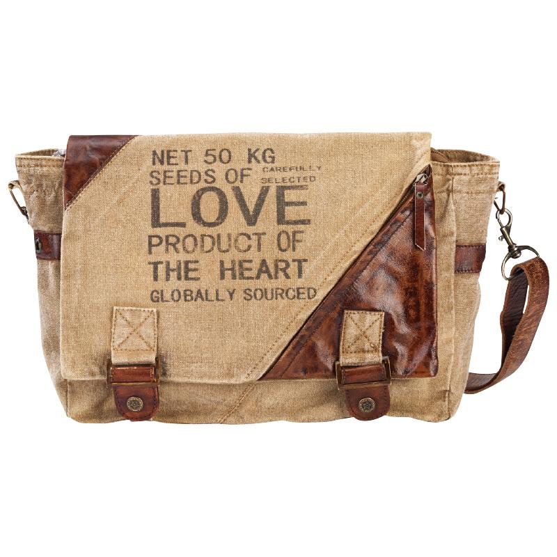 Bag, Shoulder Seeds of  Love 14x12in. Tan Canvas