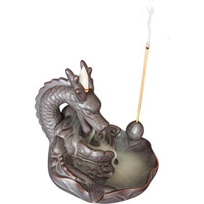 Incense Holder, Ceramic Backflow-Dragon