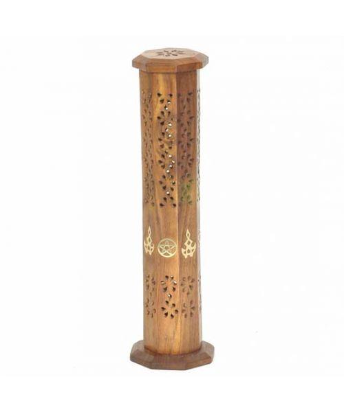 Incense Holder, Wood Tower Octagon Gold