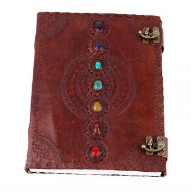 Journal, Leather w-Chakra Stones, 10x7in.