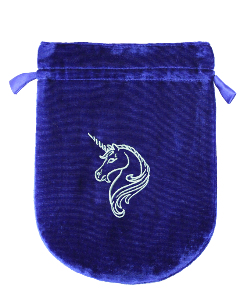 Pouch, Velvet 6 x 8 Unicorn - Blue w/silver satin lining