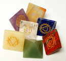 Pyramid, Chakras SET Engraved Stone with Symbols 1 x 1 x 1