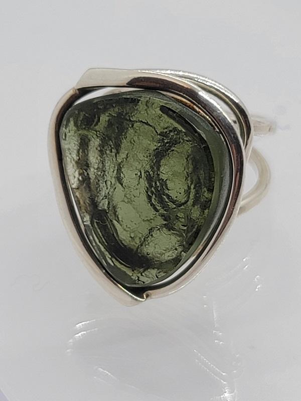 Ring, Moldavite Polished Cabochon Extra Quality - ForHeavenSake