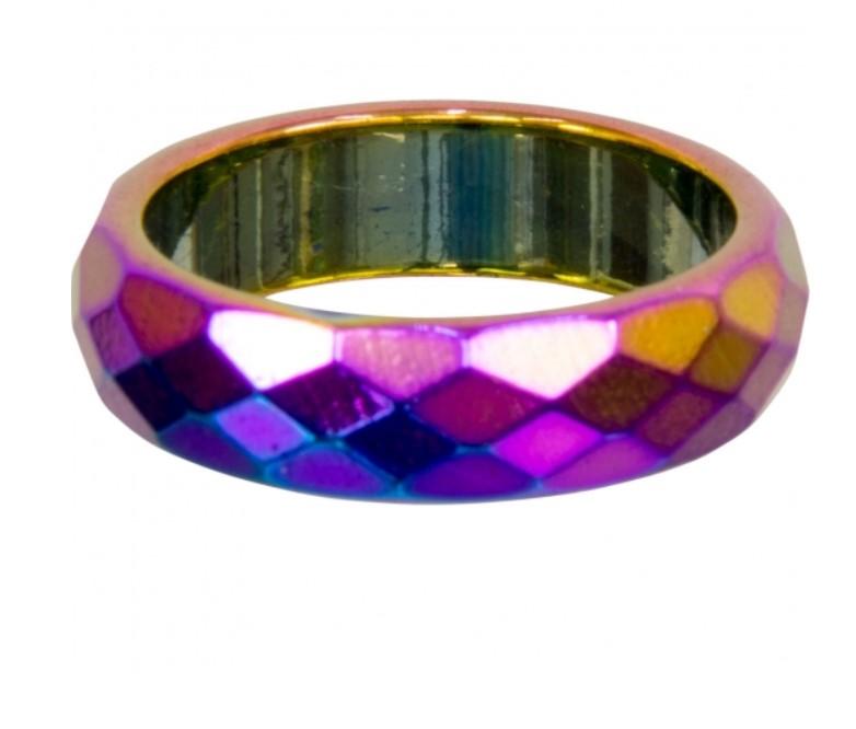 Ring, Titanium Rainbow Hematite Faceted and Magnetized