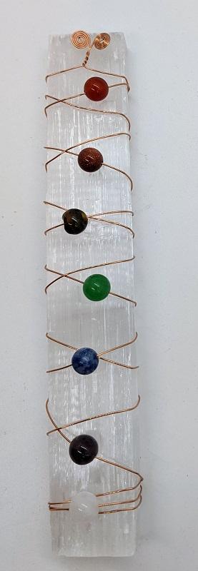 Selenite Stick wire-wrapped wiith Chakra Beads