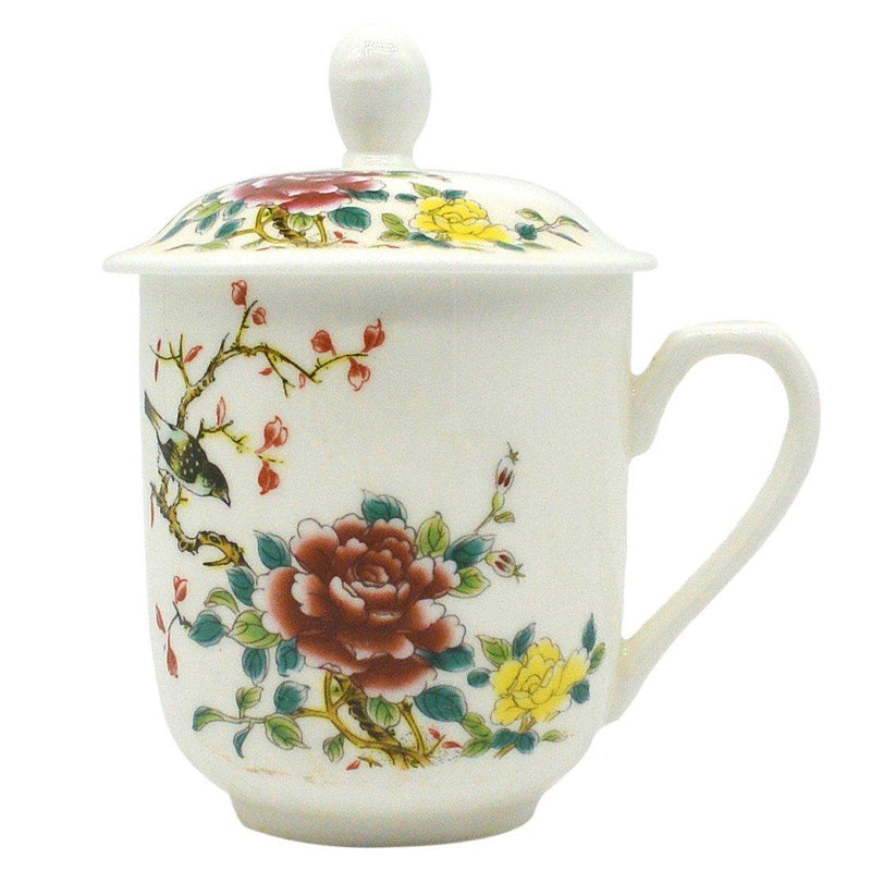 Tea Cup, Floral and Birds w/ Lid - ForHeavenSake