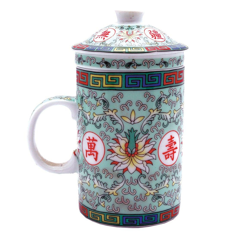 Tea Cup, w/ Strainer, Traditional/Green Ceramic - ForHeavenSake