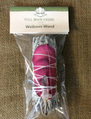 White Sage, Wellness Wand 5" w/Rose Petals, Quartz/Clear point