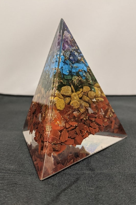 Orgonite Pyramid 3-Sided/Triangle with Chakra Stones